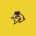 yellow gentleman fish logo design angry fish with top hat