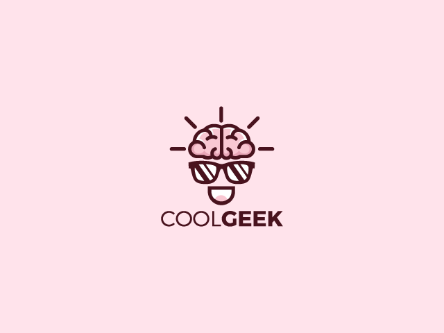 coolgeek character logo design brain glasses