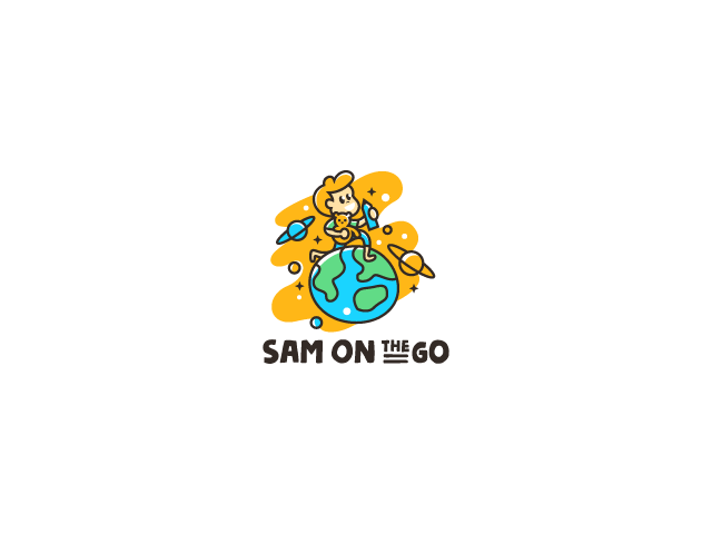 cartoon character on the globe logo design