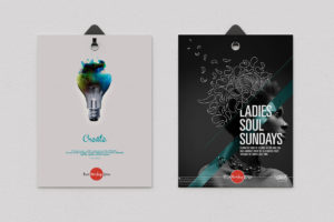 Free 2 Poster Hanging With Clips PSD Mockup